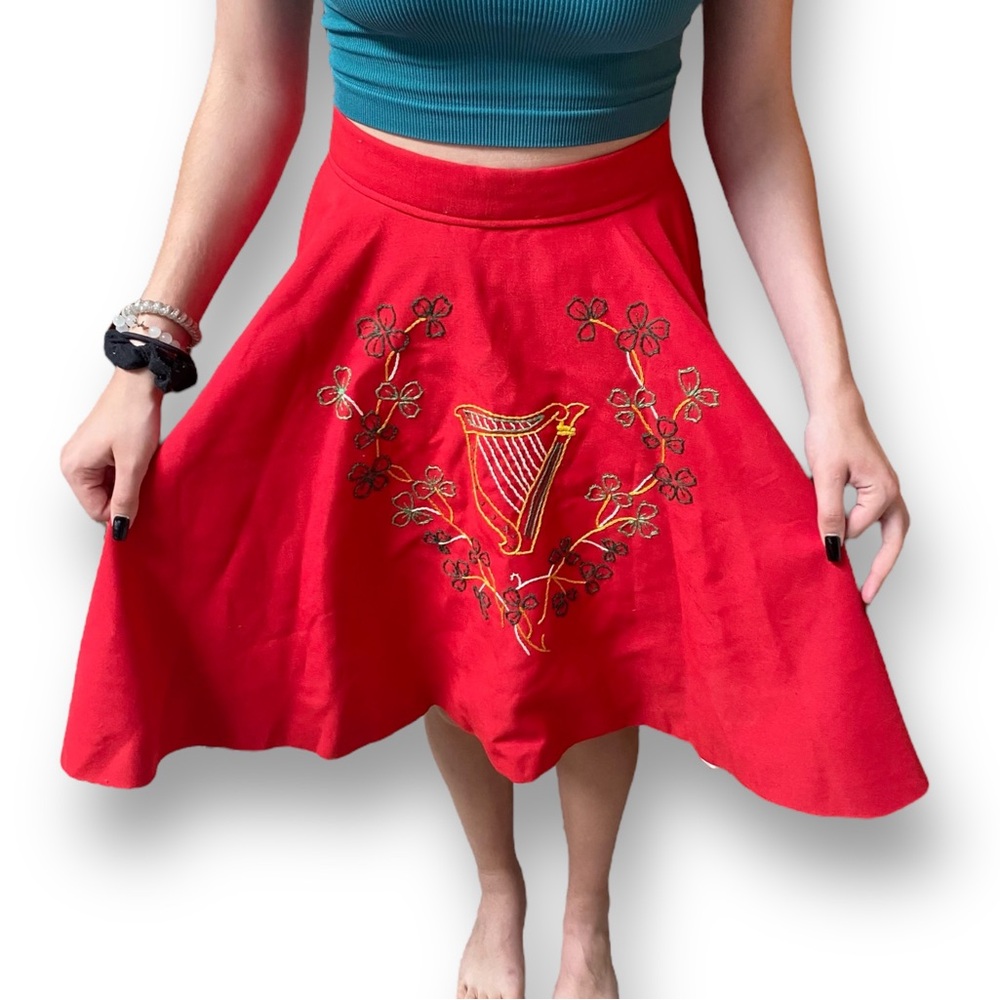 Traditional Irish dance twirl circle skirt, handmade, embroidered, 26" waist